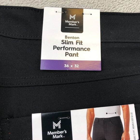 NWT Members Mark Mens Performance Pants 36x32 Lot of Two Slim Fit Black Casual - Picture 7 of 13